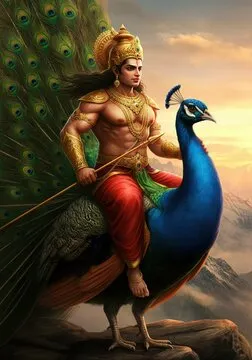 Lord Kartikeya with Peacock